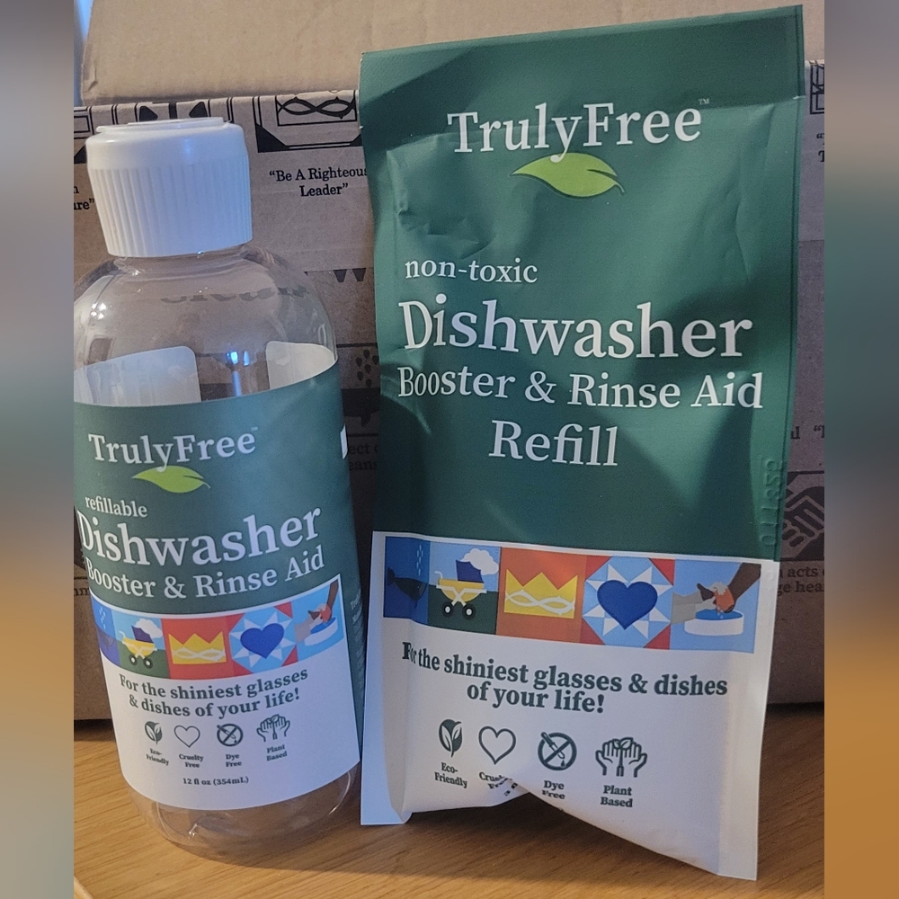 TrulyFree Dishwasher Booster & Rinse Aid Refill And Reusable Bottle